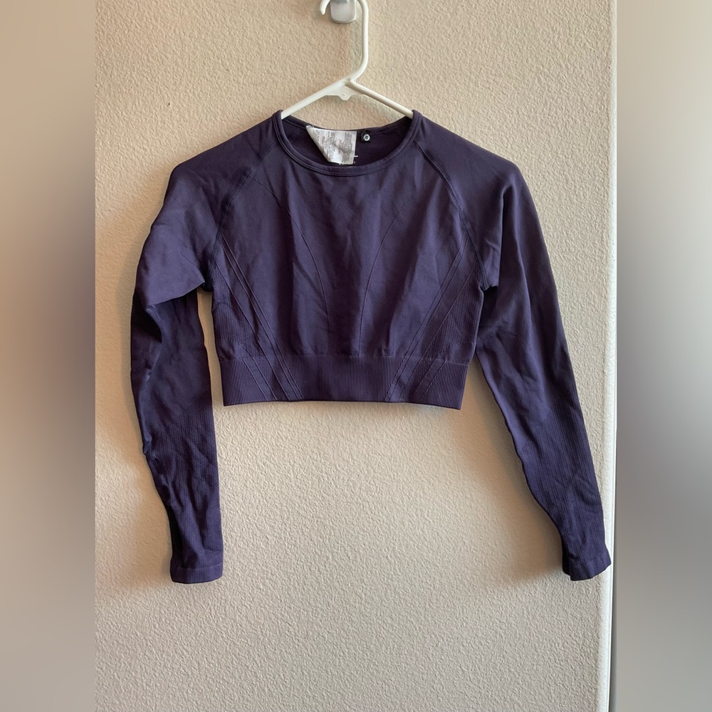 AYBL Women's Navy-Purple ish Long Sleeve Compression Crop Top size Medium‎